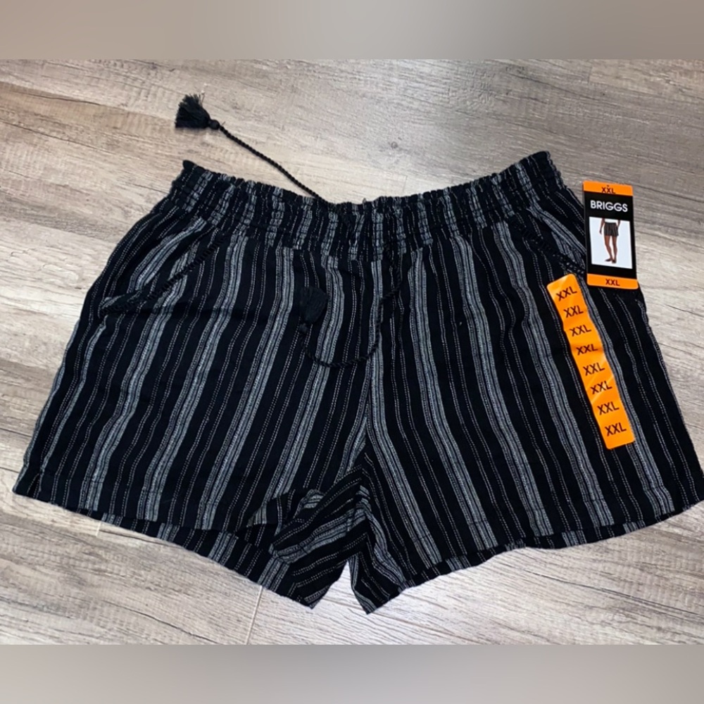 NWT Briggs XXL Black Stripe Linen Womens Pull On Shorts